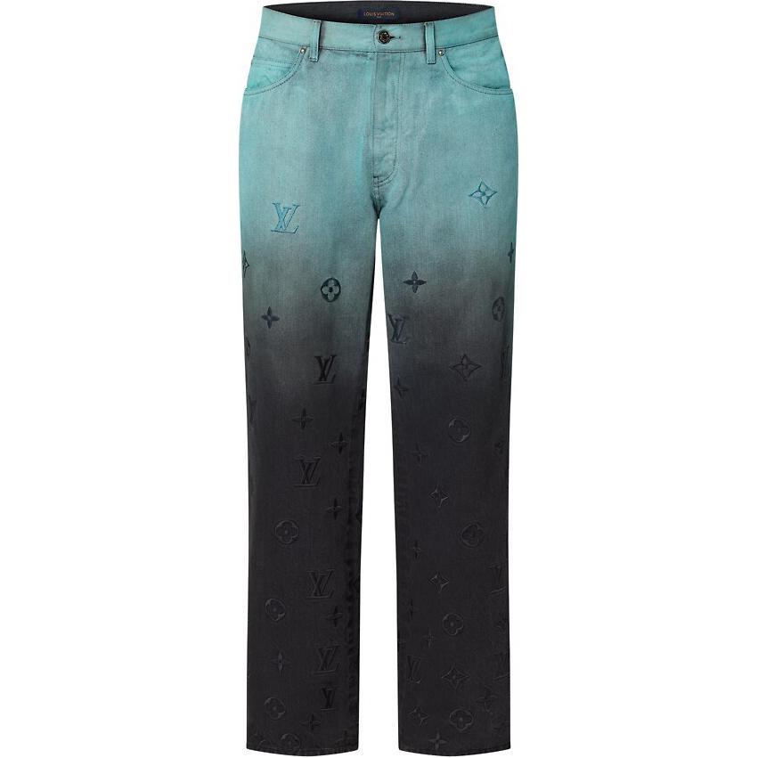 LOUIS VUITTON FW24 Gradient Logo Straight Jeans Light Blue Men’s Denim Pants 1AFV84