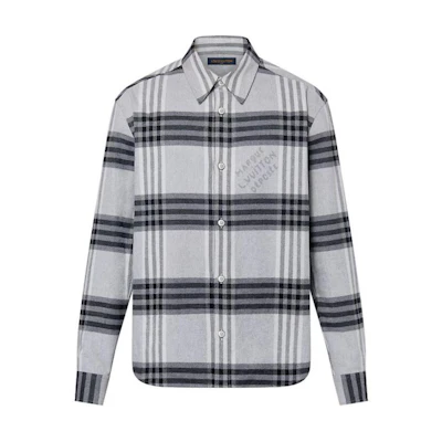 LOUIS VUITTON FW24 Gray Checkered Long Sleeve Shirt for Men. 1AFXSY