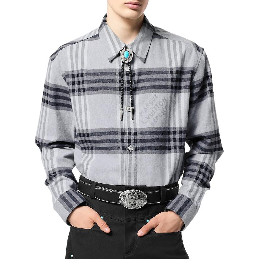 LOUIS VUITTON FW24 Gray Checkered Long Sleeve Shirt for Men. 1AFXSY 圖 5