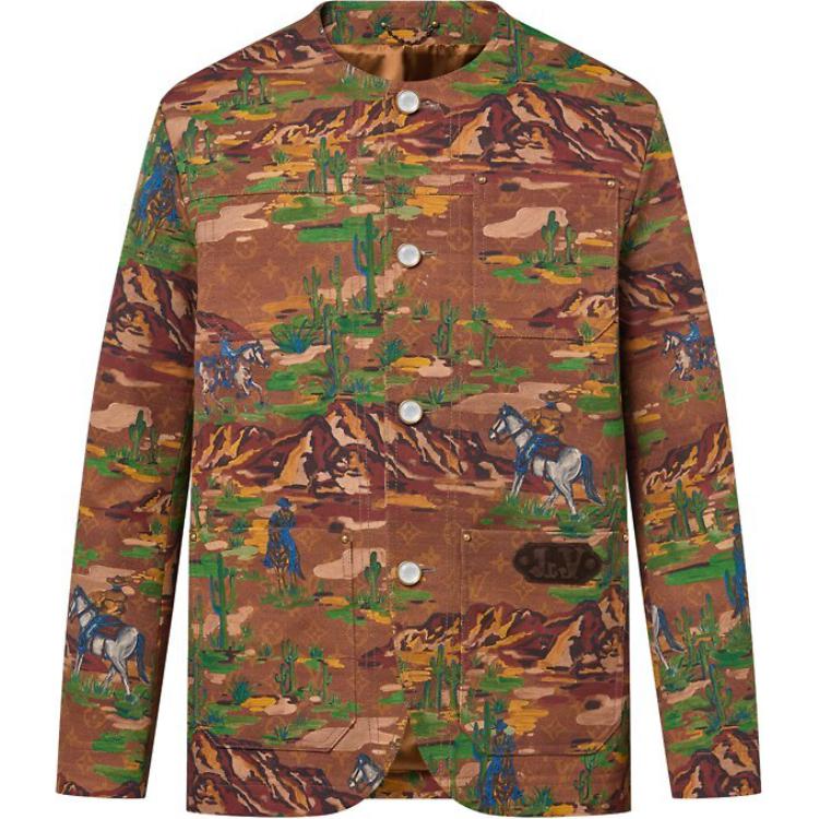 Louis Vuitton FW24 Jacquard Single-Breasted Long Sleeve Jacket Brown Yellow 1AFWIH