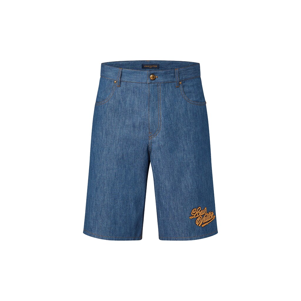 LOUIS VUITTON FW24 Logo Embroidered Casual Denim Shorts Blue Menswear. 1AFX84