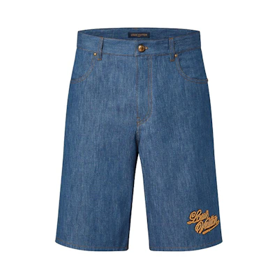 LOUIS VUITTON FW24 Logo Embroidered Casual Denim Shorts Blue Menswear. 1AFX84
