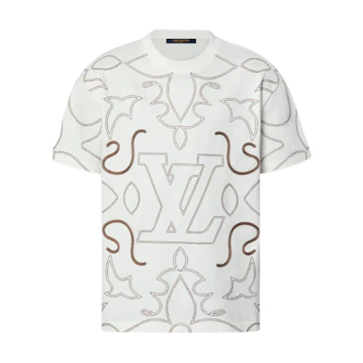 LOUIS VUITTON FW24 Logo Embroidered Crewneck White Short Sleeve T-Shirt Men 1AFWVN