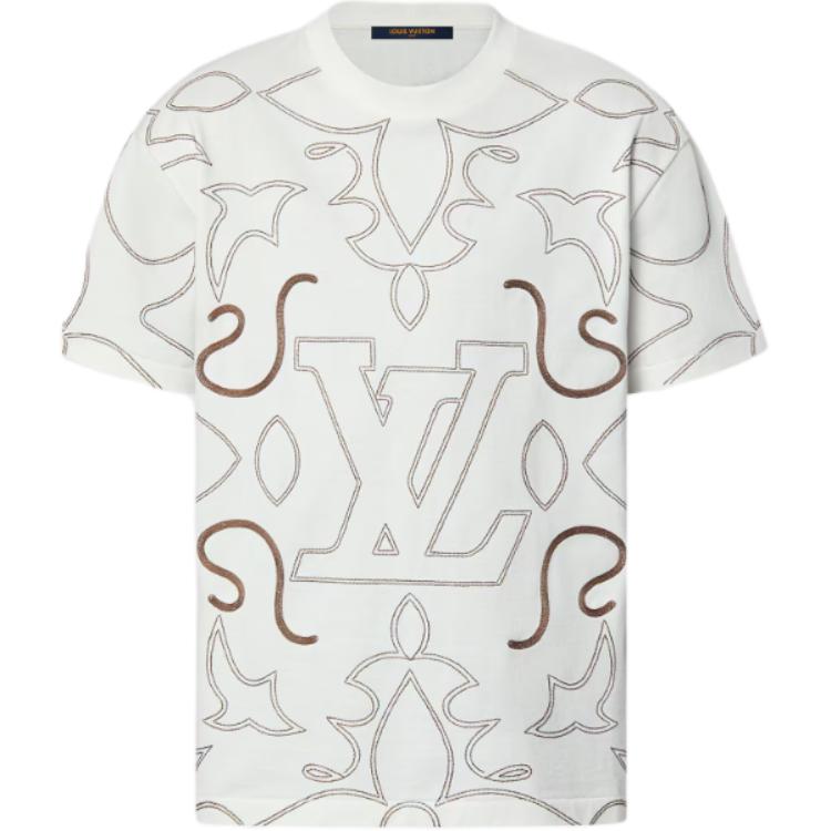 LOUIS VUITTON FW24 Logo Embroidered Crewneck White Short Sleeve T-Shirt Men 1AFWVN 圖 2
