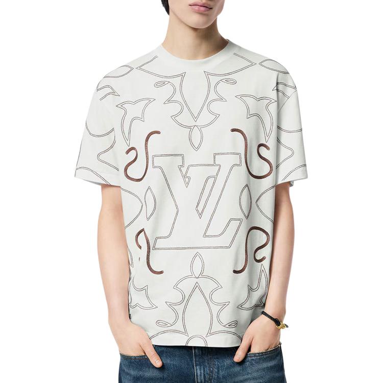 LOUIS VUITTON FW24 Logo Embroidered Crewneck White Short Sleeve T-Shirt Men 1AFWVN 圖 3