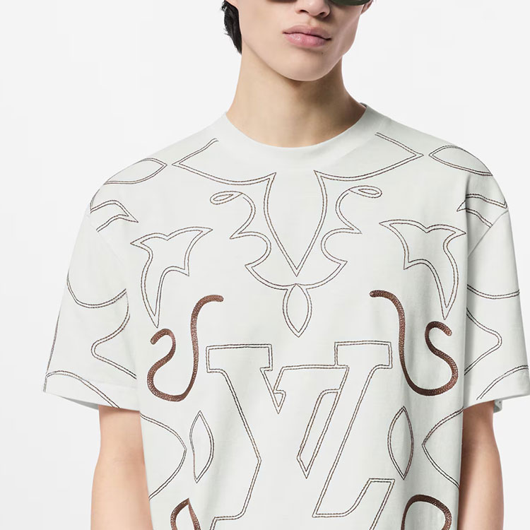 LOUIS VUITTON FW24 Logo Embroidered Crewneck White Short Sleeve T-Shirt Men 1AFWVN 圖 6