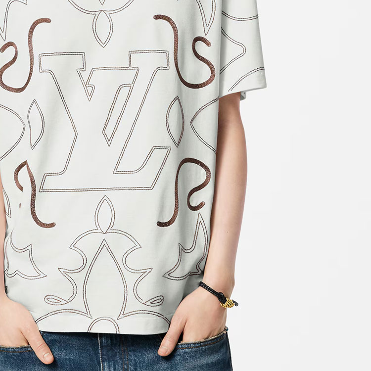 LOUIS VUITTON FW24 Logo Embroidered Crewneck White Short Sleeve T-Shirt Men 1AFWVN 圖 7