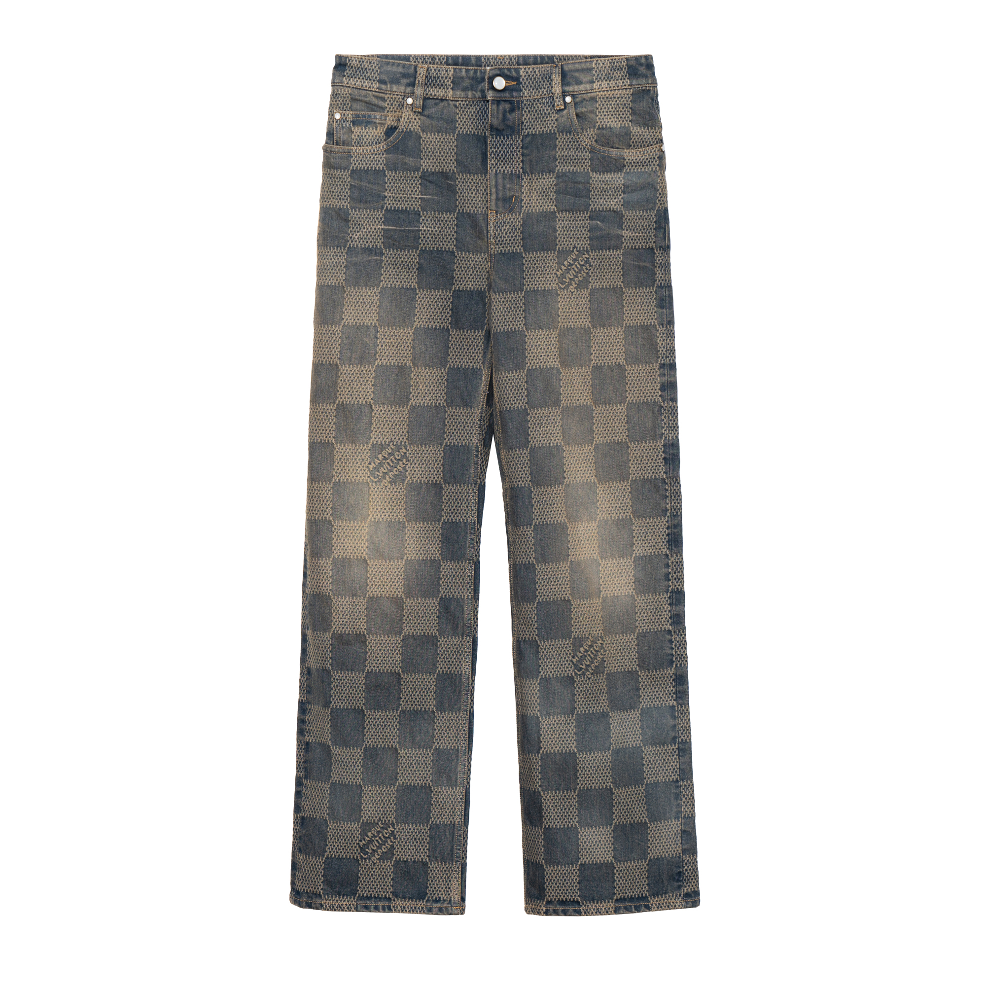 LOUIS VUITTON FW24 Logo Jacquard Check Casual Straight Jeans Men Blue 1AFX11