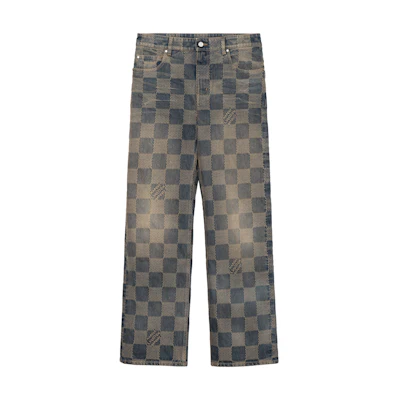 LOUIS VUITTON FW24 Logo Jacquard Check Casual Straight Jeans Men Blue 1AFX11