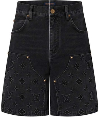 루이비통 FW24 로고 패턴 지퍼 포켓 데님 반바지 블랙 남성용. 1AFVAG Buy 루이비통 FW24 로고 패턴 지퍼 포켓 데님 반바지 블랙 남성용. 1AFVAG