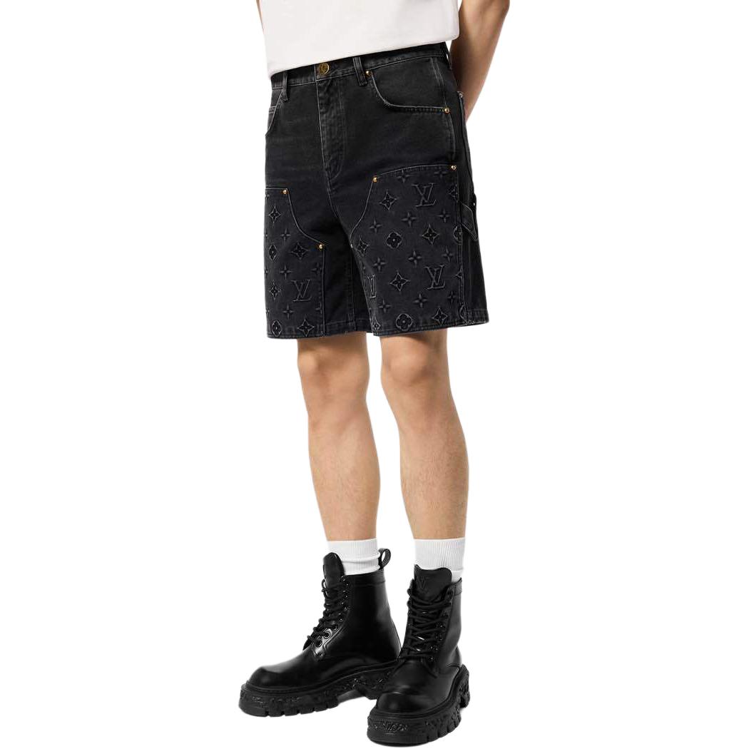 Purchase 루이비통 FW24 로고 패턴 지퍼 포켓 데님 반바지 블랙 남성용. 1AFVAG