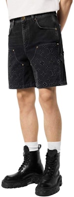 루이비통 FW24 로고 패턴 지퍼 포켓 데님 반바지 블랙 남성용. 1AFVAG Purchase 루이비통 FW24 로고 패턴 지퍼 포켓 데님 반바지 블랙 남성용. 1AFVAG