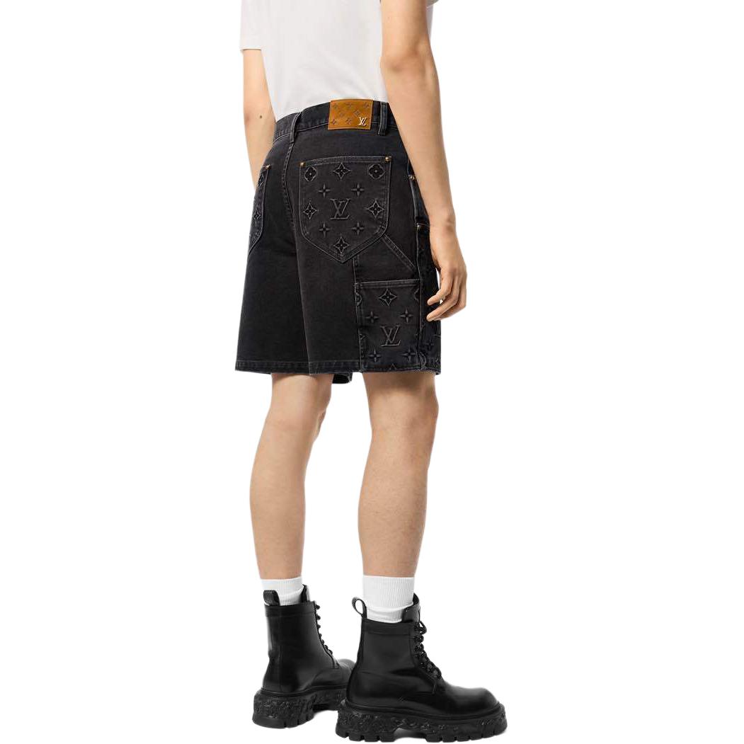 Details for 루이비통 FW24 로고 패턴 지퍼 포켓 데님 반바지 블랙 남성용. 1AFVAG