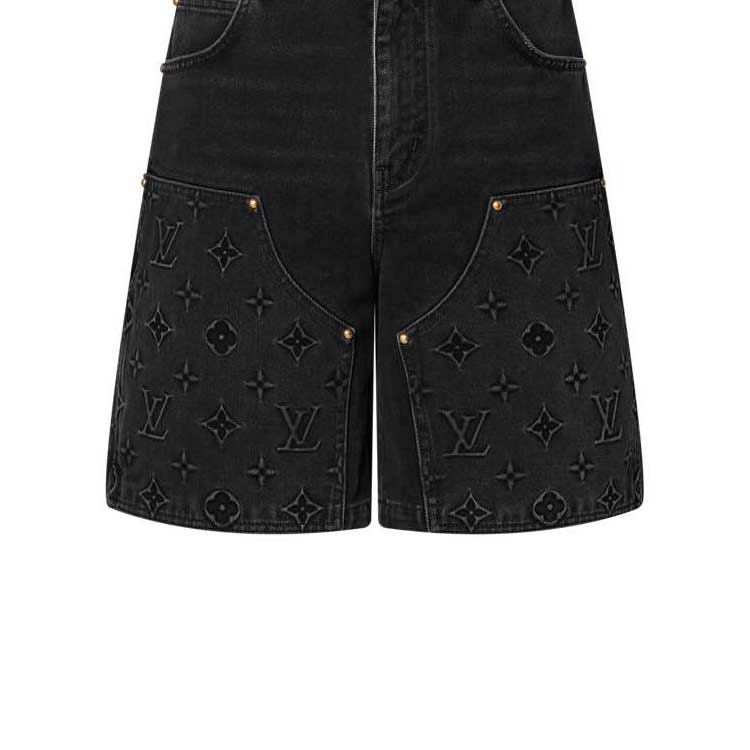 Cheap 루이비통 FW24 로고 패턴 지퍼 포켓 데님 반바지 블랙 남성용. 1AFVAG