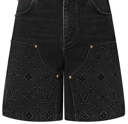 루이비통 FW24 로고 패턴 지퍼 포켓 데님 반바지 블랙 남성용. 1AFVAG Cheap 루이비통 FW24 로고 패턴 지퍼 포켓 데님 반바지 블랙 남성용. 1AFVAG