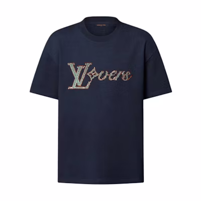 LOUIS VUITTON FW24 Logo Print Crewneck T-Shirt Men Navy Blue. 1AGHXQ