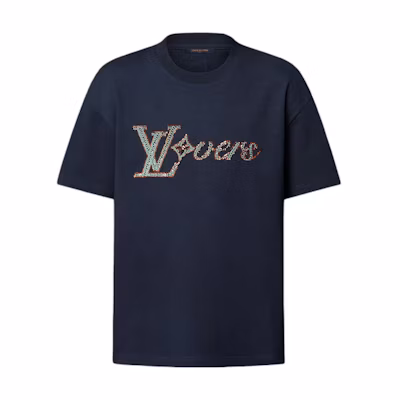LOUIS VUITTON FW24 Logo Print Navy Crewneck T-Shirt Men 1AGHXM