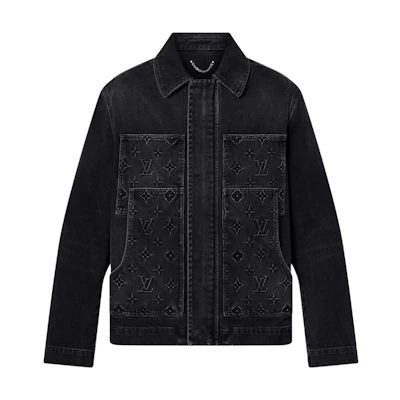 LOUIS VUITTON FW24 Monogram Logo Black Denim Jacket for Men Casual Long Sleeve 1AFVA6