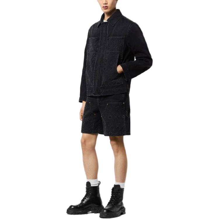 Shop LOUIS VUITTON FW24 Monogram Logo Black Denim Jacket for Men Casual Long Sleeve 1AFVA6