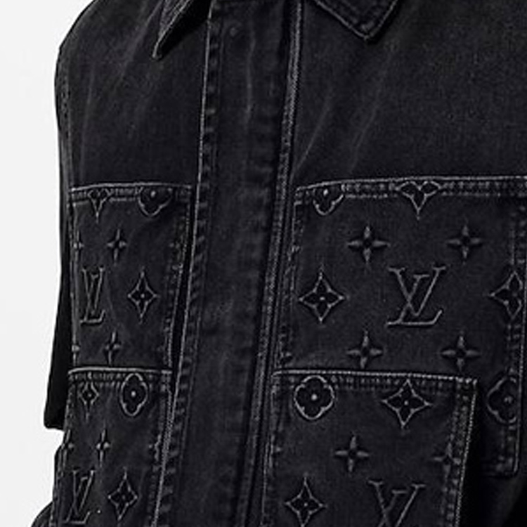 Purchase LOUIS VUITTON FW24 Monogram Logo Black Denim Jacket for Men Casual Long Sleeve 1AFVA6