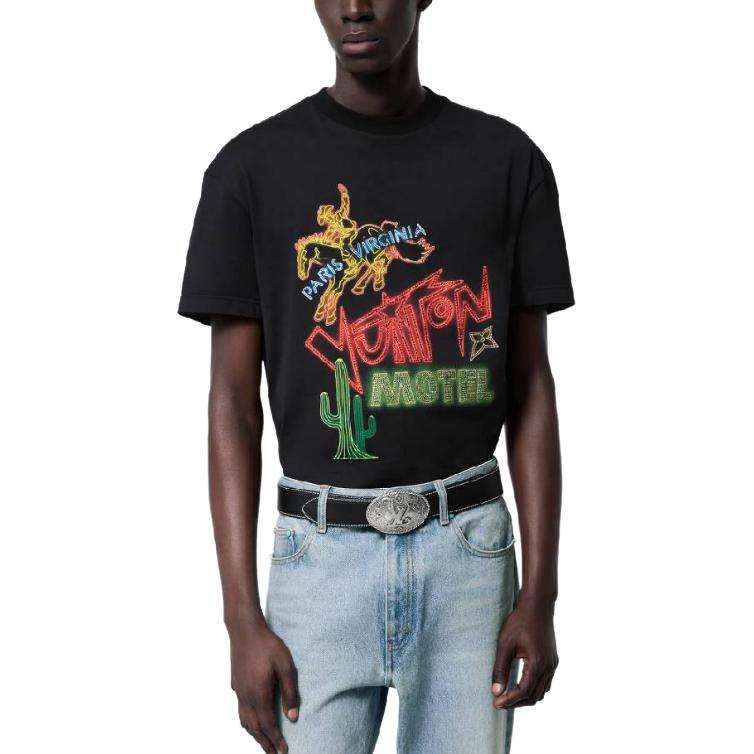 LOUIS VUITTON FW24 Monogram Print Crewneck Short Sleeve T-Shirt Black Mens. 1AFXNG 圖 5