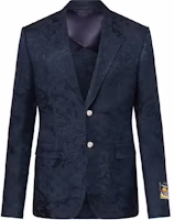 LOUIS VUITTON FW24 Palm Jacquard Single-Breasted Navy Blazer Jacket 1AFRIQ LOUIS VUITTON FW24 Palm Jacquard Single-Breasted Navy Blazer Jacket 1AFRIQ