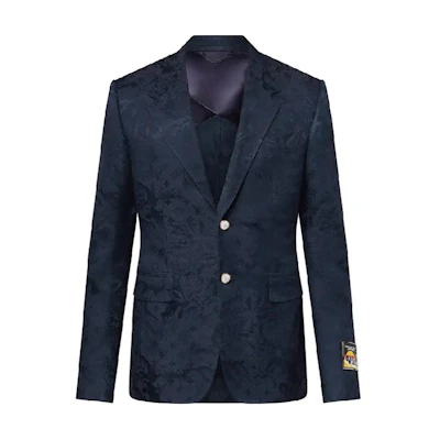 LOUIS VUITTON FW24 Palm Jacquard Single-Breasted Navy Blazer Jacket 1AFRIQ
