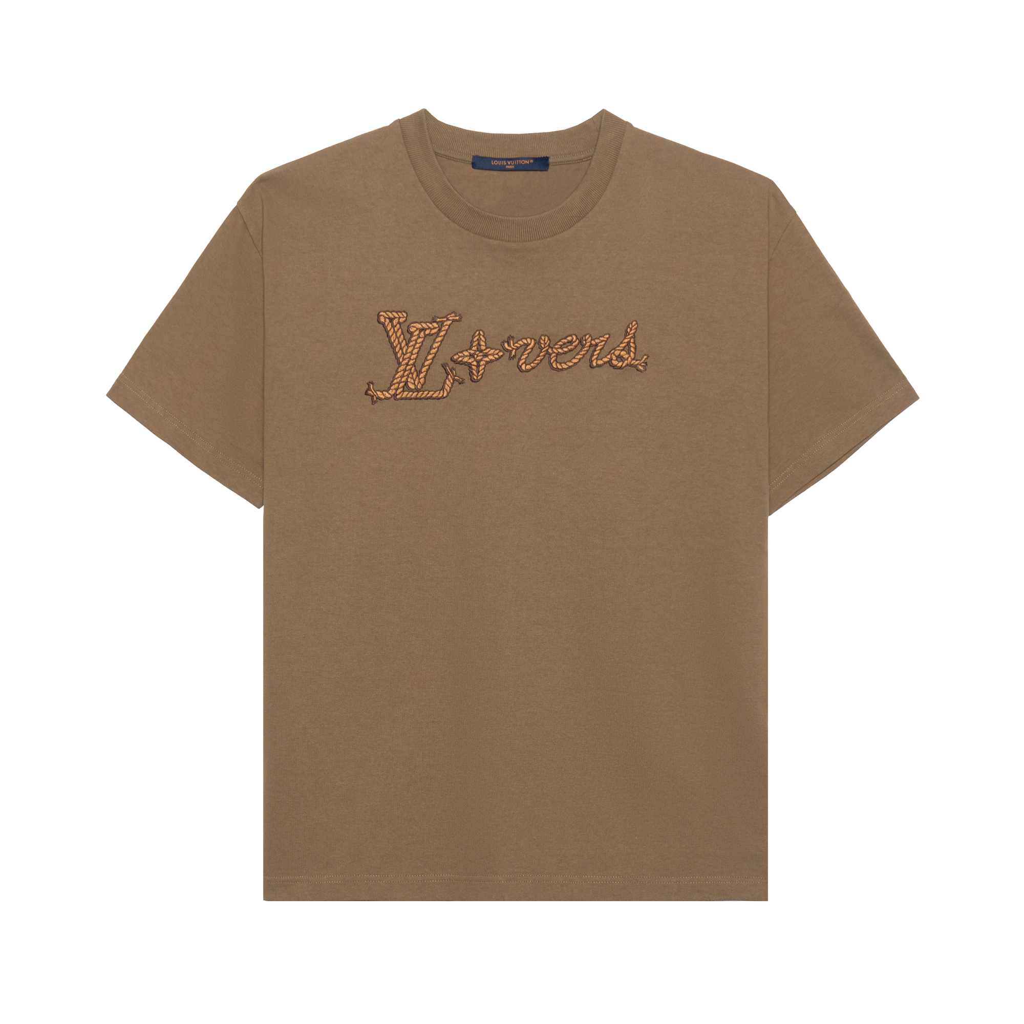 LOUIS VUITTON FW24 Solid Logo Embroidered Crewneck T-Shirt Brown Men’s Tee. 1AFXP1