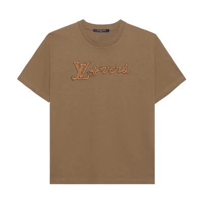 LOUIS VUITTON FW24 Solid Logo Embroidered Crewneck T-Shirt Brown Men’s Tee. 1AFXP1