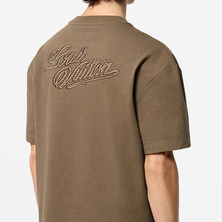 Purchase 路易威登 FW24 刺繡Logo棕色圓領短袖男士T恤 1AFXP1