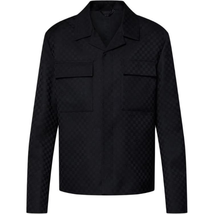 LOUIS VUITTON FW24 Solid Logo Jacquard Long Sleeve Shirt  Black 1AFVND