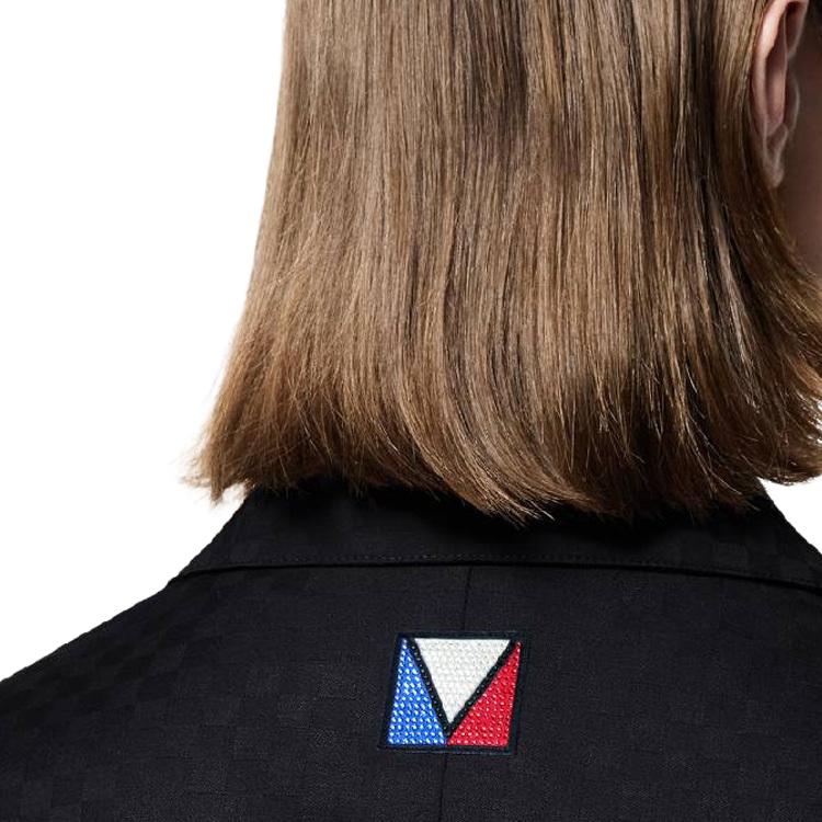 Shop 루이 비통 FW24 솔리드 로고 자카드 긴팔 셔츠 블랙 1AFVND