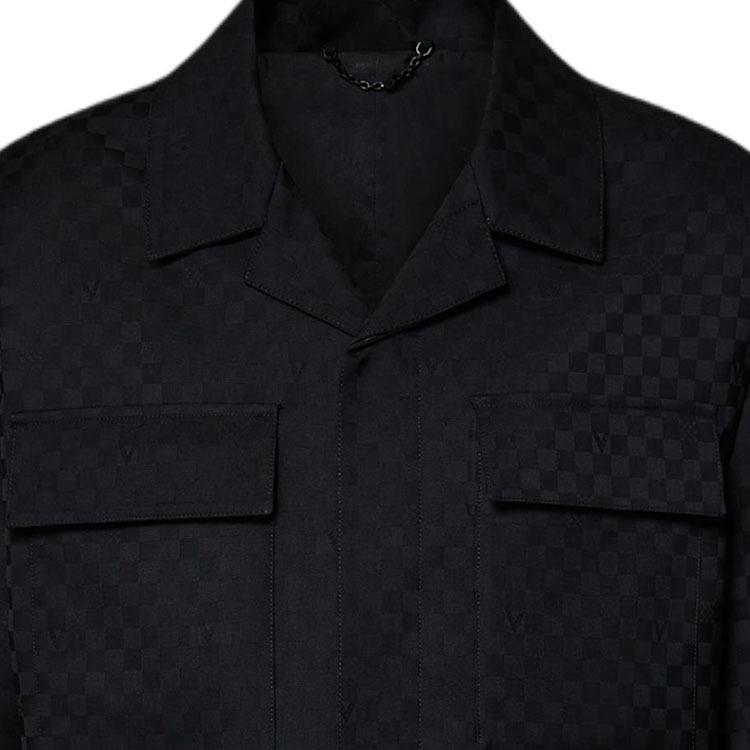 Cheap 루이 비통 FW24 솔리드 로고 자카드 긴팔 셔츠 블랙 1AFVND