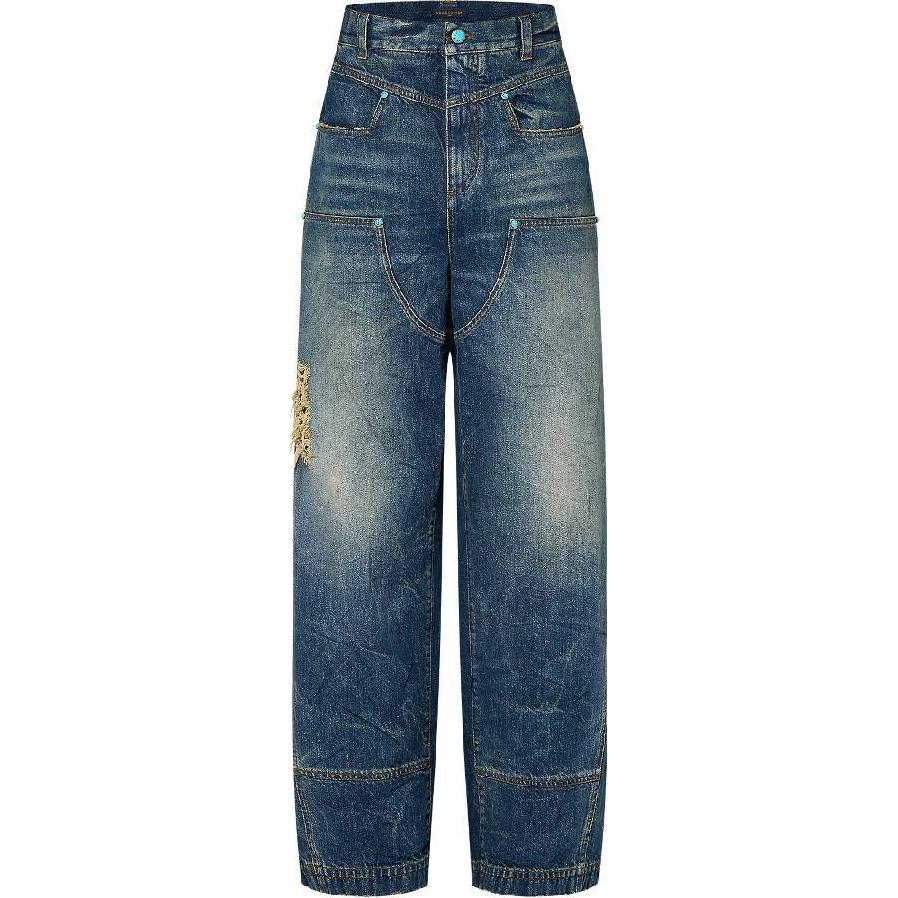 LOUIS VUITTON FW24 Washed Denim Zipper Pocket Jeans Men Blue 1AFWYW