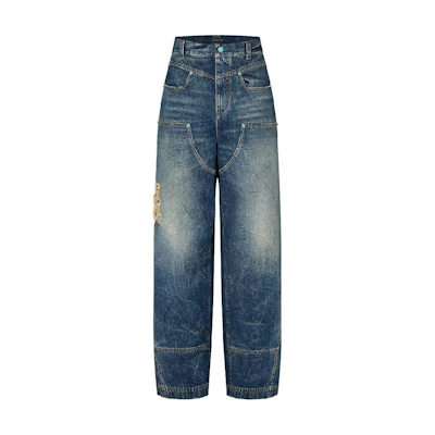 LOUIS VUITTON FW24 Washed Denim Zipper Pocket Jeans Men Blue 1AFWYW