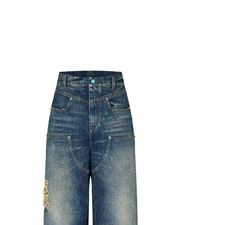 Purchase 루이 비통 FW24 워시드 데님 지퍼 포켓 진 남성 블루 1AFWYW