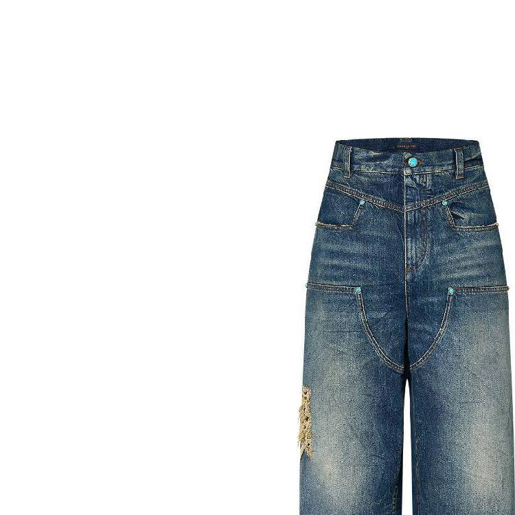 Sizing 루이 비통 FW24 워시드 데님 지퍼 포켓 진 남성 블루 1AFWYW