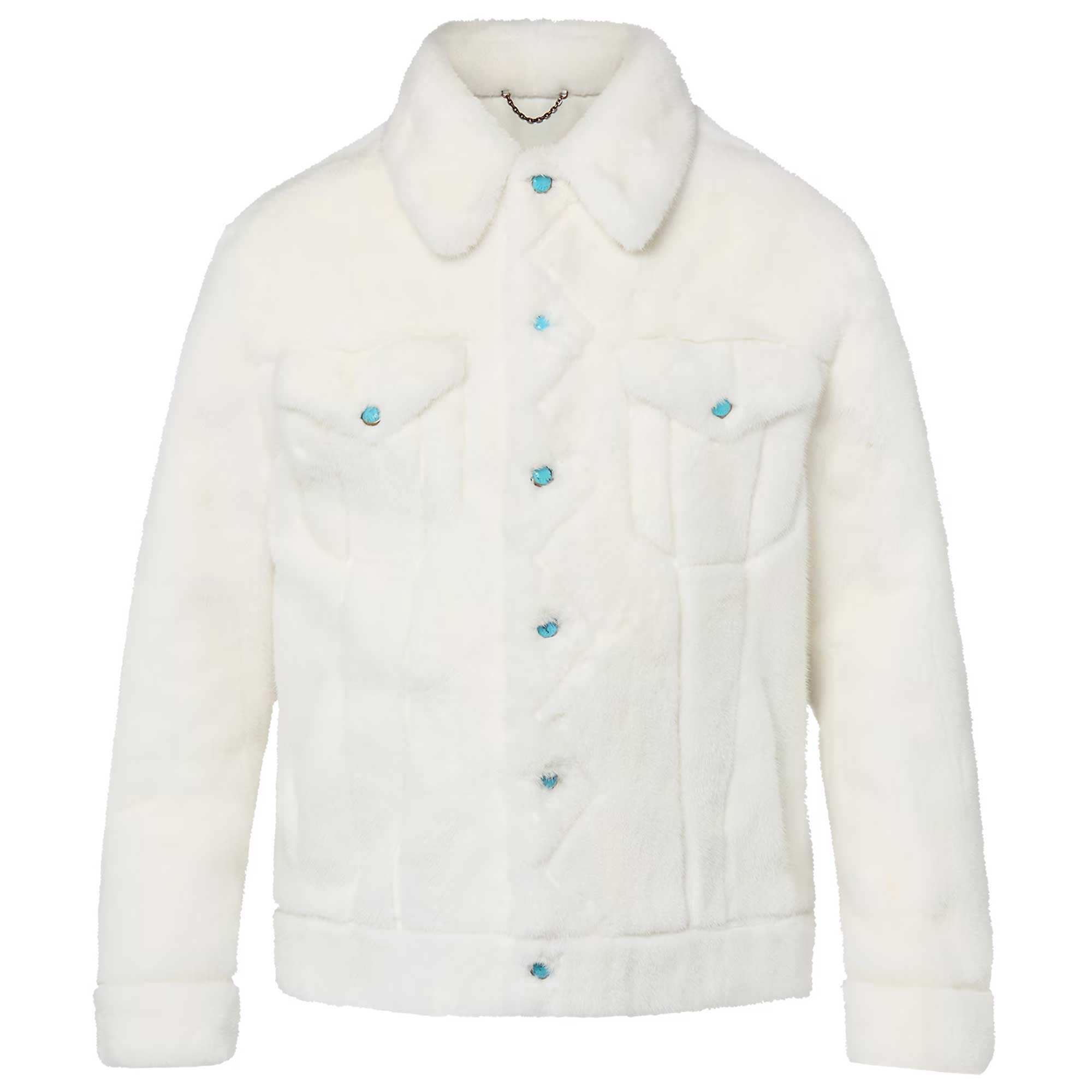 LOUIS VUITTON FW24 White Fur Coat Single Breasted with Back Logo Embroidery. 1AFXB6