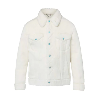 LOUIS VUITTON FW24 White Fur Coat Single Breasted with Back Logo Embroidery. 1AFXB6