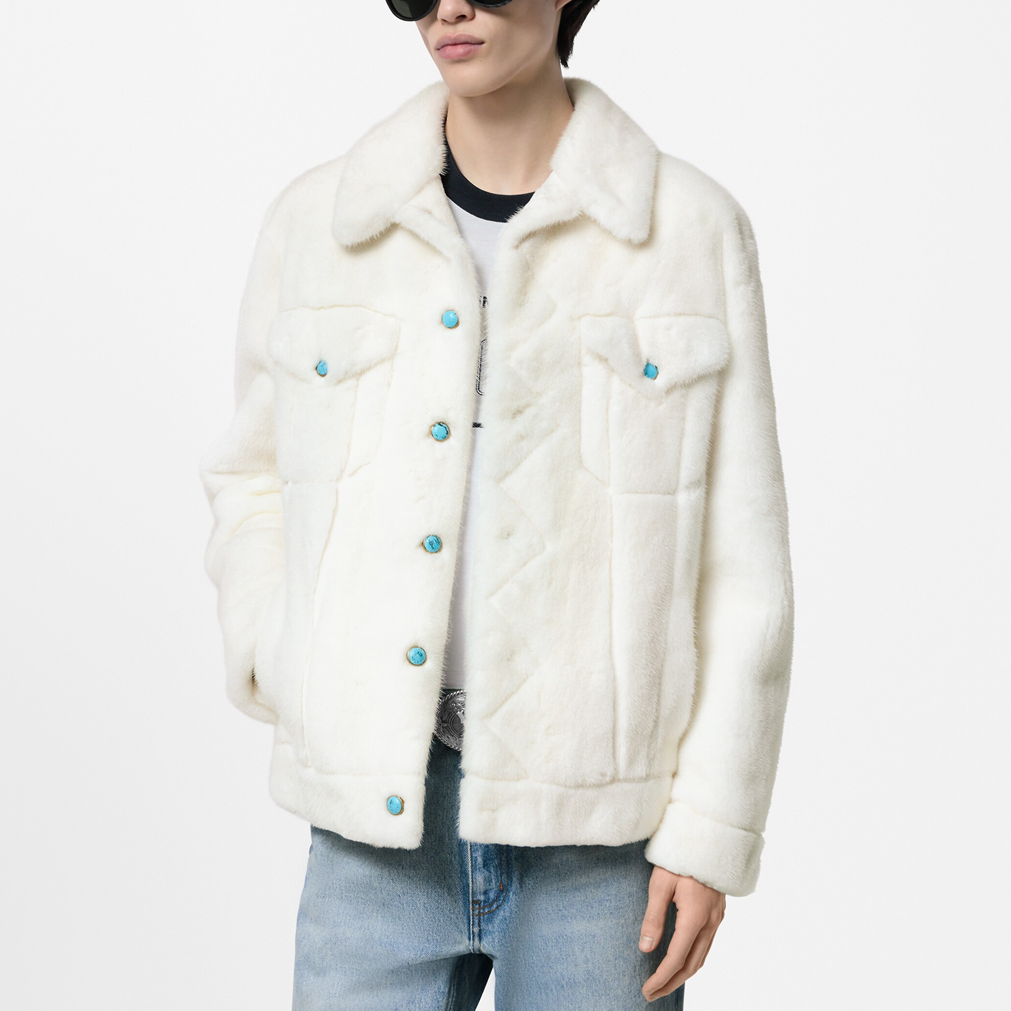 LOUIS VUITTON FW24 White Fur Coat Single Breasted with Back Logo Embroidery. 1AFXB6 圖 3