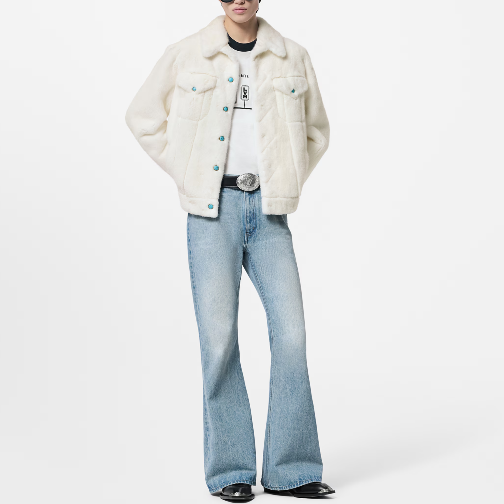 LOUIS VUITTON FW24 White Fur Coat Single Breasted with Back Logo Embroidery. 1AFXB6 圖 4