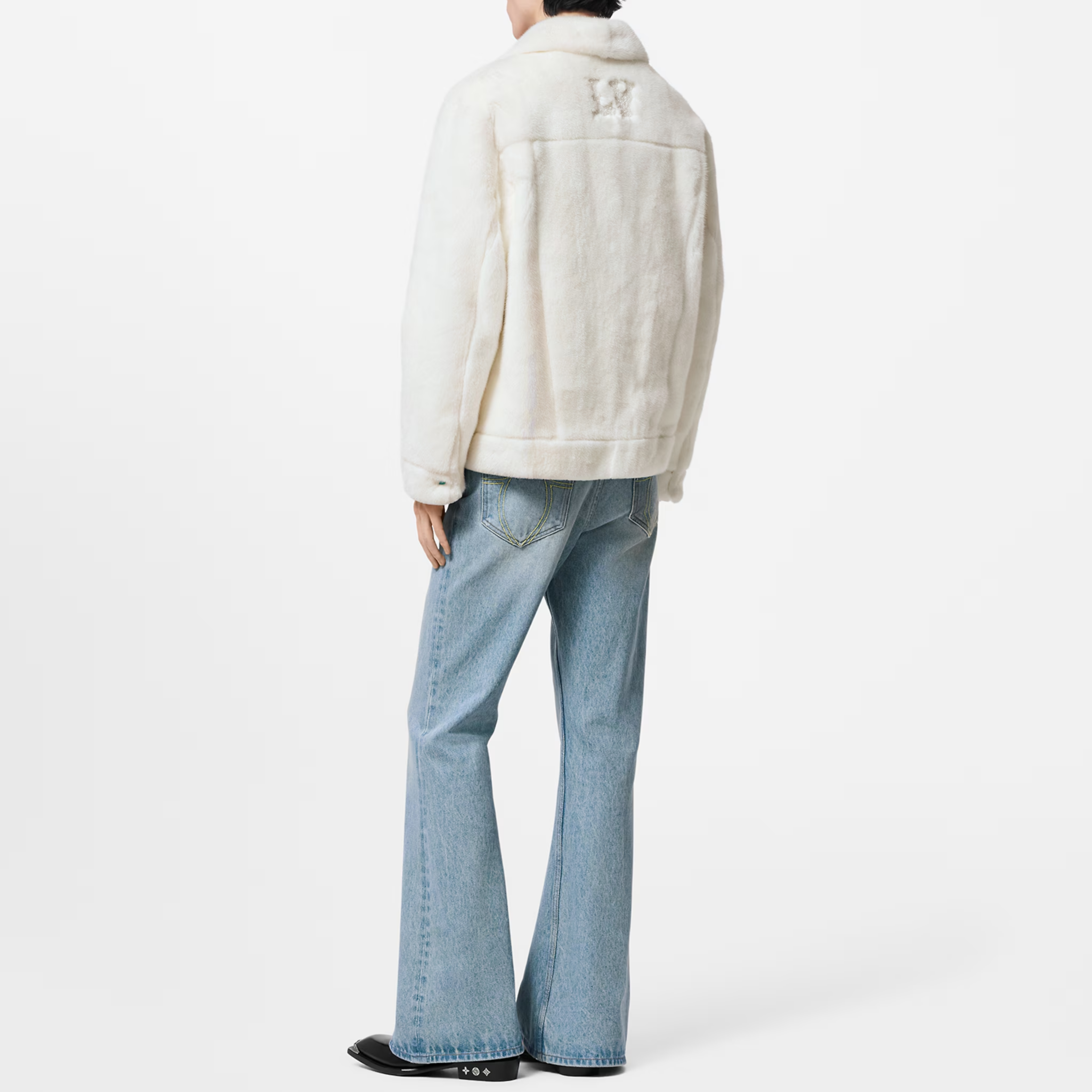 LOUIS VUITTON FW24 White Fur Coat Single Breasted with Back Logo Embroidery. 1AFXB6 圖 7
