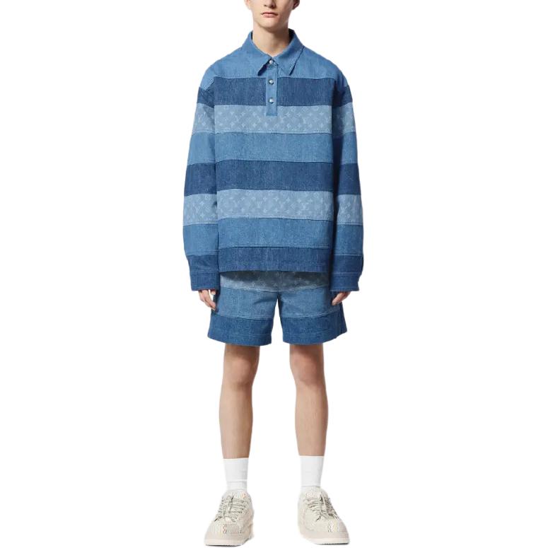 Shop LOUIS VUITTON FW24 Wide Stripe Button Long Sleeve Polo Shirt Men’s Blue. 1AFQBU