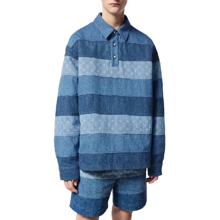 Sizing LOUIS VUITTON FW24 Wide Stripe Button Long Sleeve Polo Shirt Men’s Blue. 1AFQBU