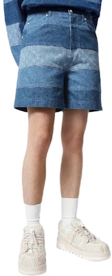 루이 비통 FW24 와이드 스트라이프 로고 프린트 데님 반바지 블루. 1AFQG3 Details for 루이 비통 FW24 와이드 스트라이프 로고 프린트 데님 반바지 블루. 1AFQG3