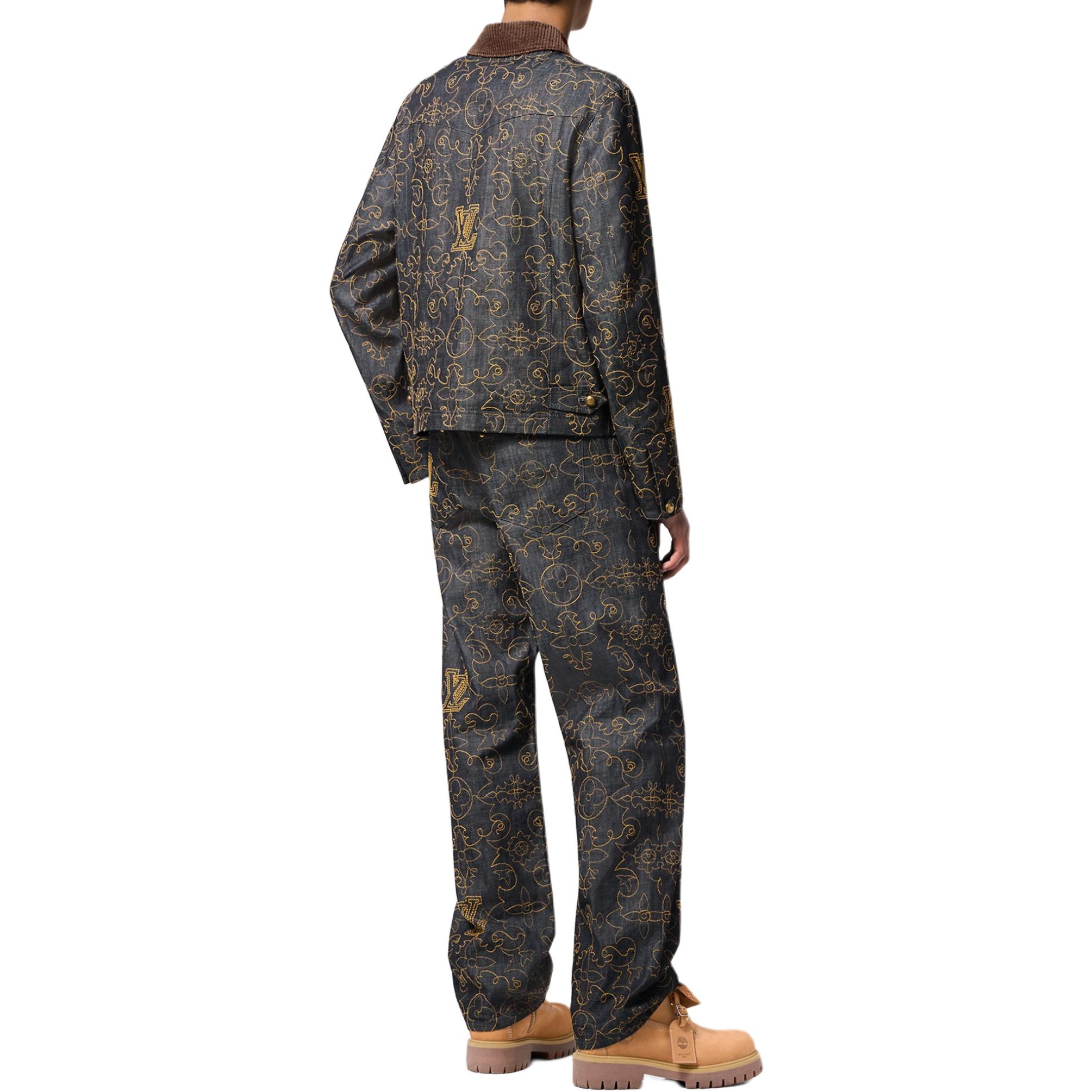 Shop LOUIS VUITTON FW24 x Timberland Jaket Denim Coklat Logo Bordir 1AFWXM