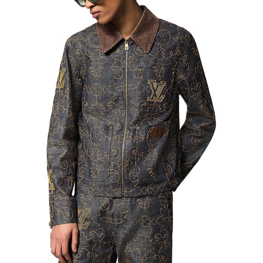 Purchase LOUIS VUITTON FW24 x Timberland Jaket Denim Coklat Logo Bordir 1AFWXM