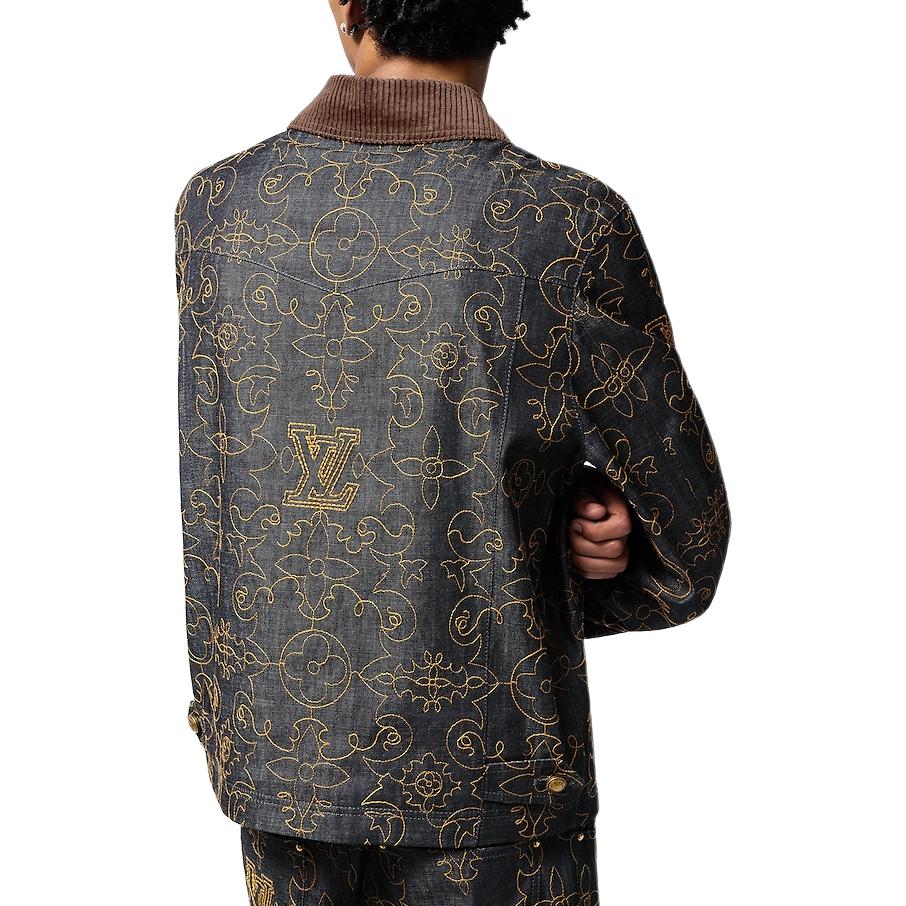 Details for LOUIS VUITTON FW24 x Timberland Jaket Denim Coklat Logo Bordir 1AFWXM