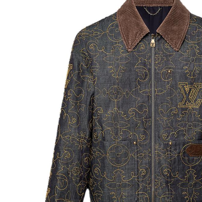 Sizing LOUIS VUITTON FW24 x Timberland Jaket Denim Coklat Logo Bordir 1AFWXM