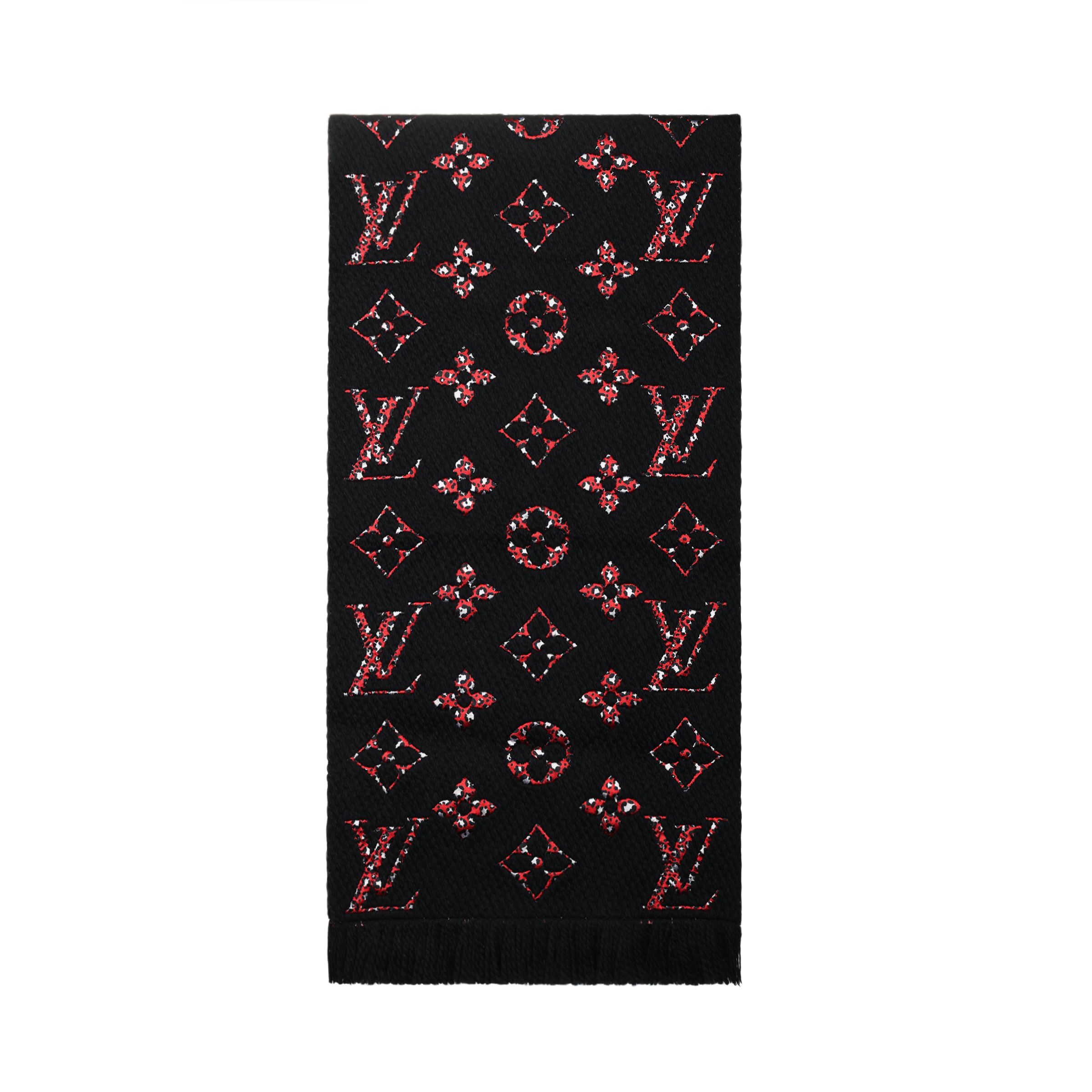 LOUIS VUITTON Giant Logo Mania Jungle Reversible Wool Scarf Black/Red Unisex M76345